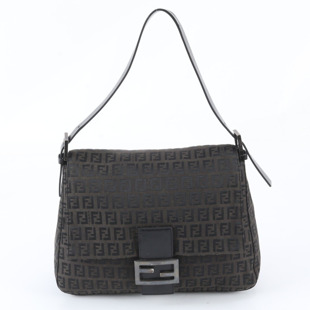 Fendi Zucchino Mamma Bucket Baguette FF Hardware 8BR00 Leather Shoulder Bag f...